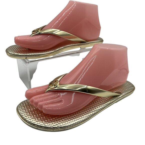 Michael Kors Womens 8M Jelly PVC Flip Flops Metallic Gold Sandals Beach Vacation - Picture 9 of 11